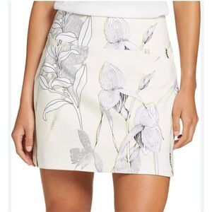 Lady Hagen Tummy Control Skort Linear Botanical Cream Floral Lined Golf 2X NWT